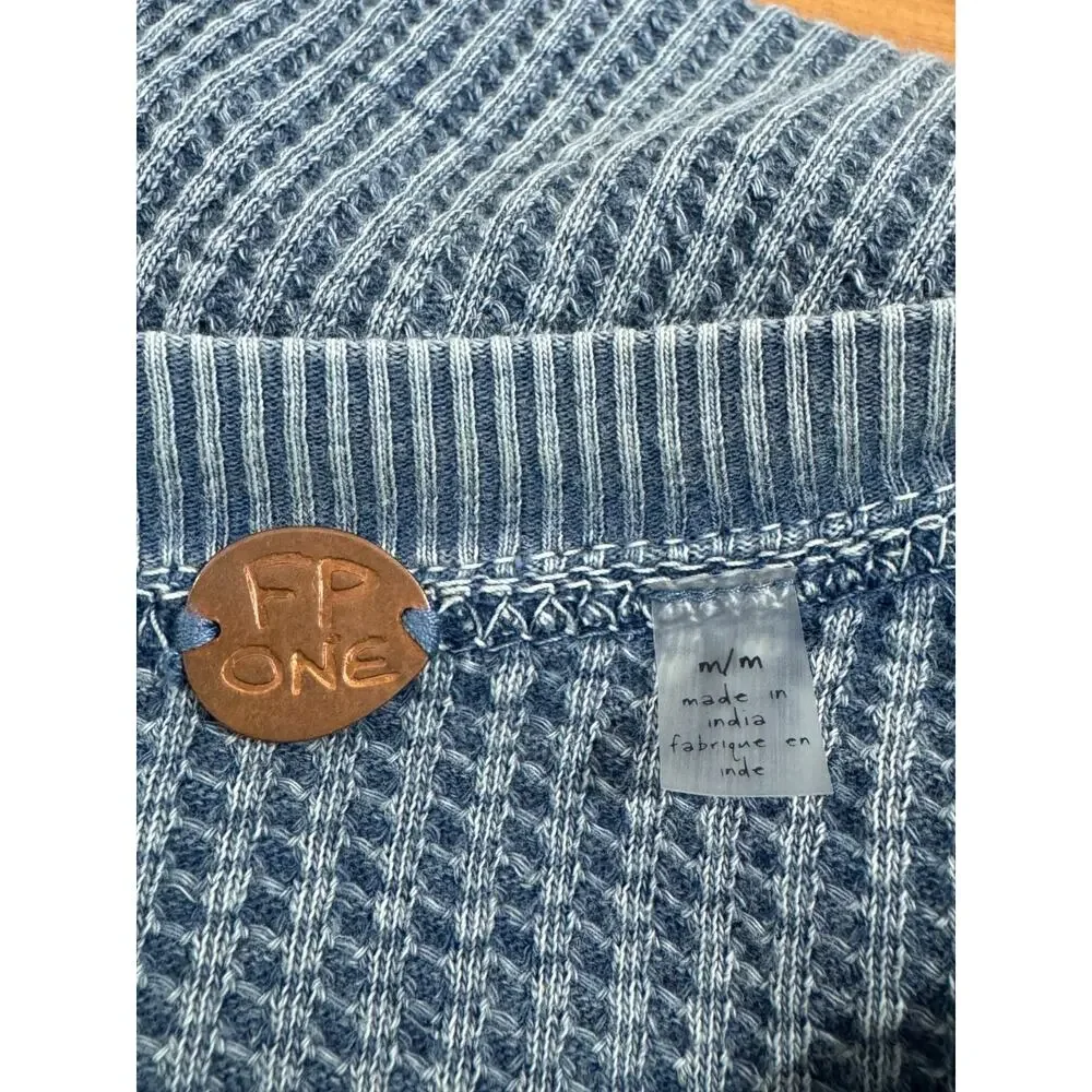 Free People One Jolene Blue Waffle Knit thermal Tiered Mini Dress Sz M